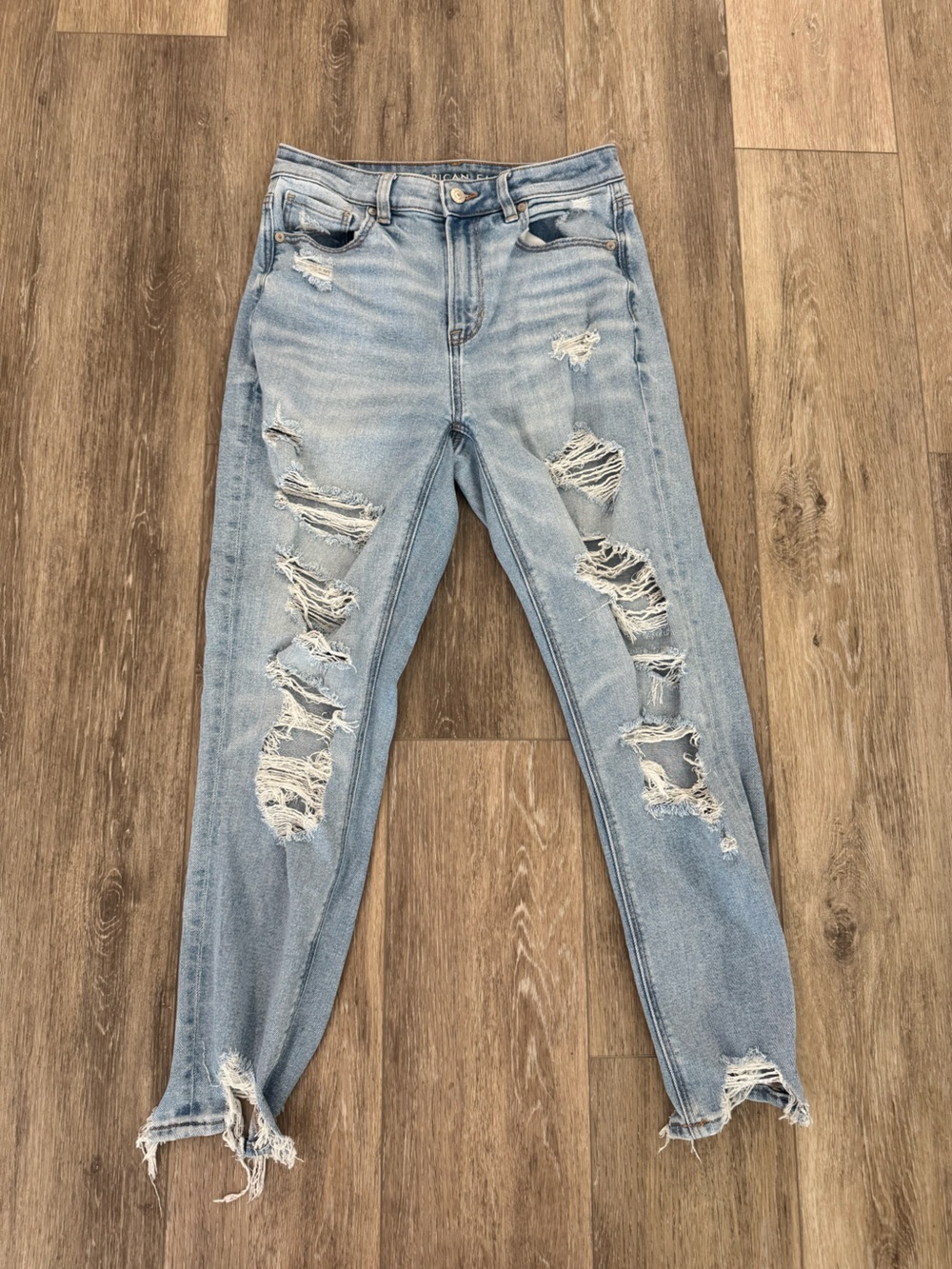 American Eagle Outfitters Light Blue Straight-Leg Distressed Jeans